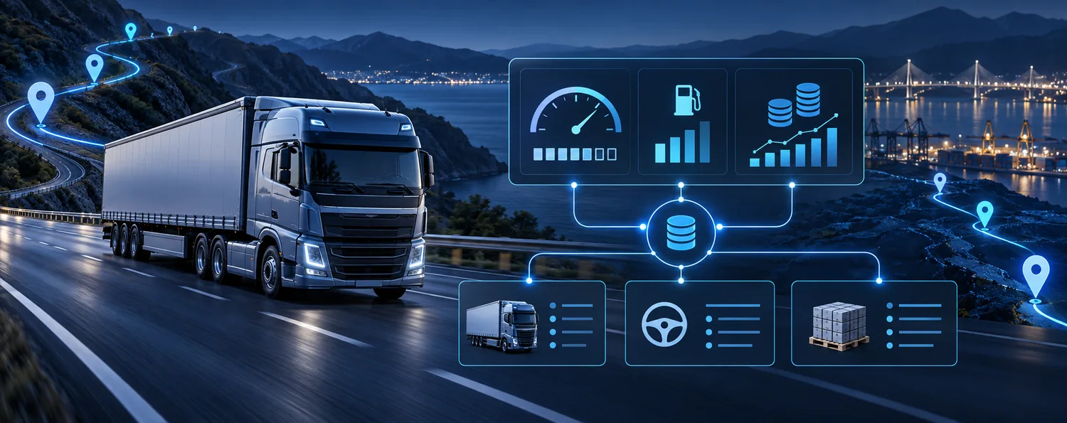 A commercial vehicle route connected to fuel, odometer and trip-cost data
