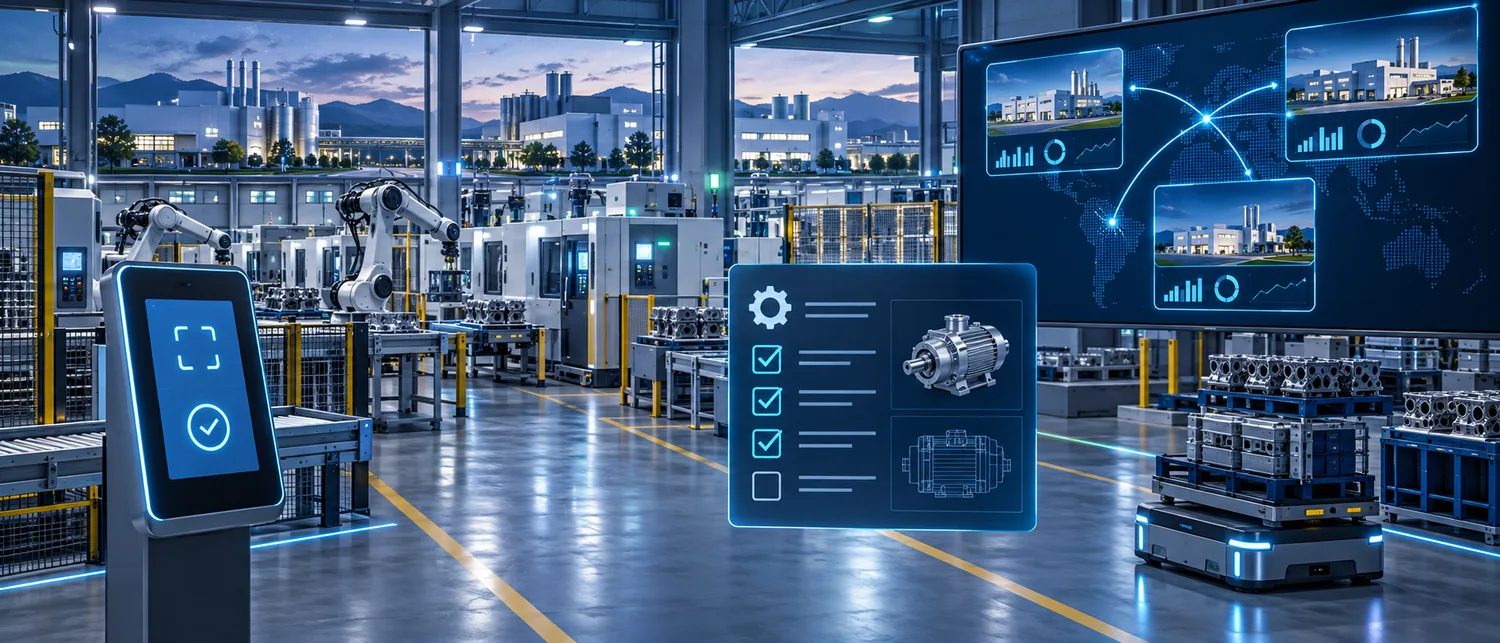 A connected factory operations dashboard showing attendance, maintenance and site information