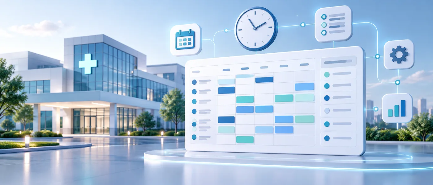 A diagnostic facility with a digital schedule and connected healthcare operations records